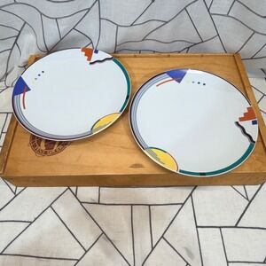 Studio Nova‎ Orbit Dinner Plates Set of 2 10.5" White Multicolor Excellent Retro